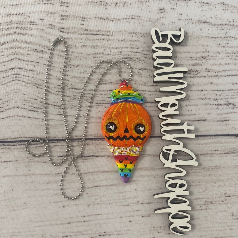 *Spookshow Babe Designs Rainbow Pride Pumpkin Cone Art Necklace
